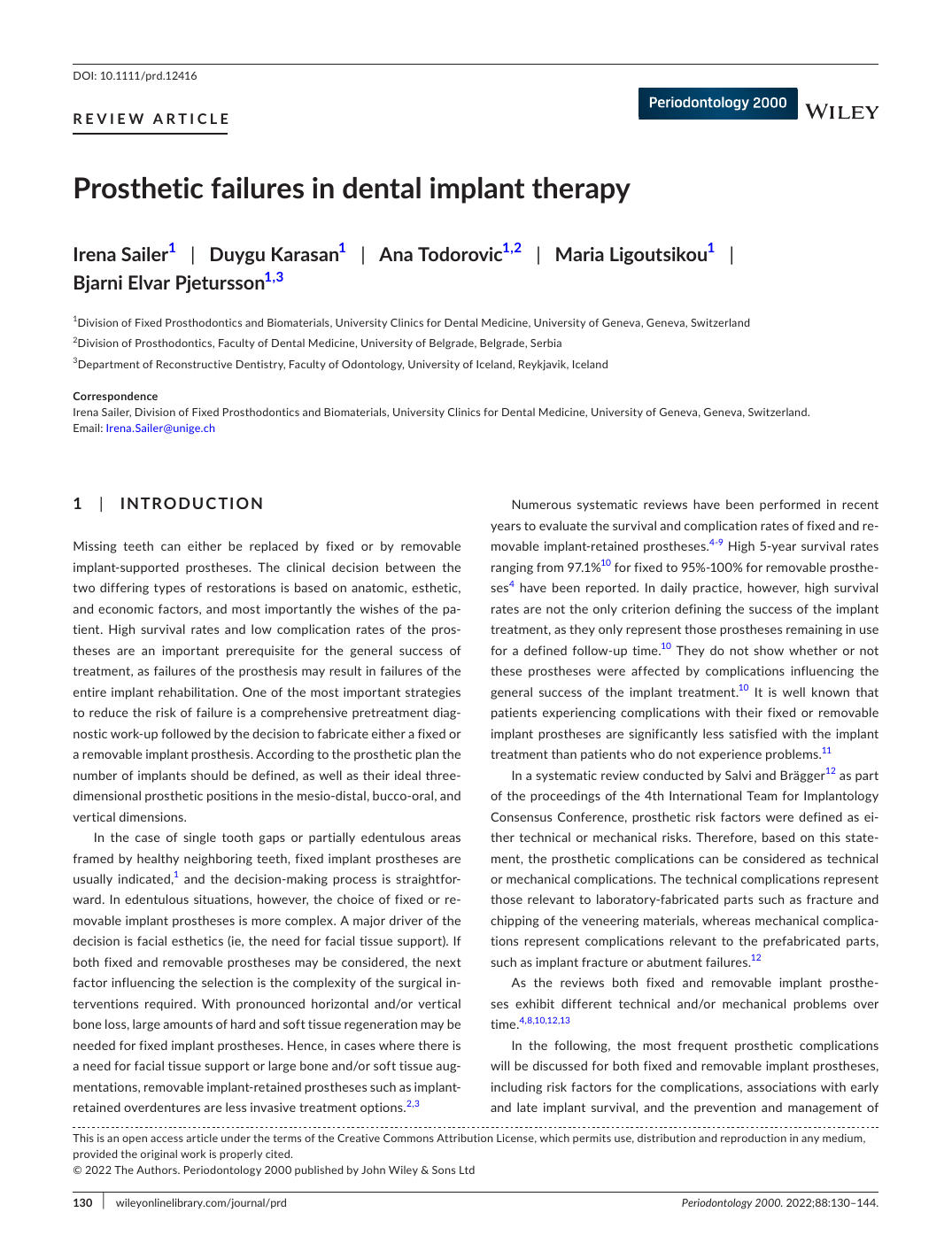 Prosthetic failures in dental implant therapy 논문 첫 페이지