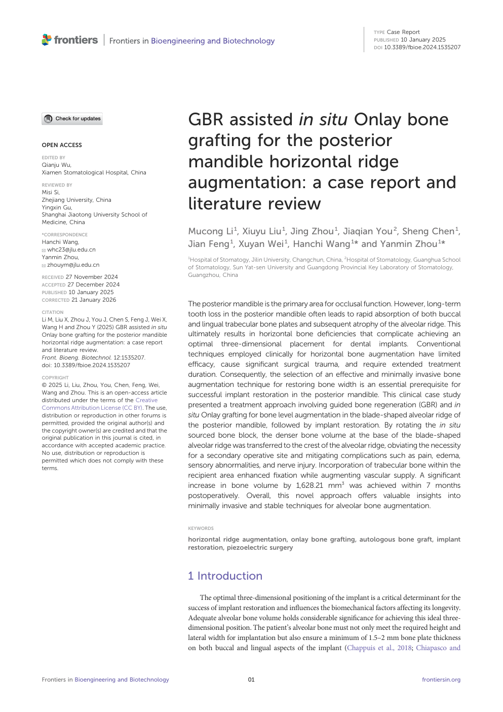 논문 첫 페이지 · GBR assisted in situ Onlay bone grafting for the posterior mandible h