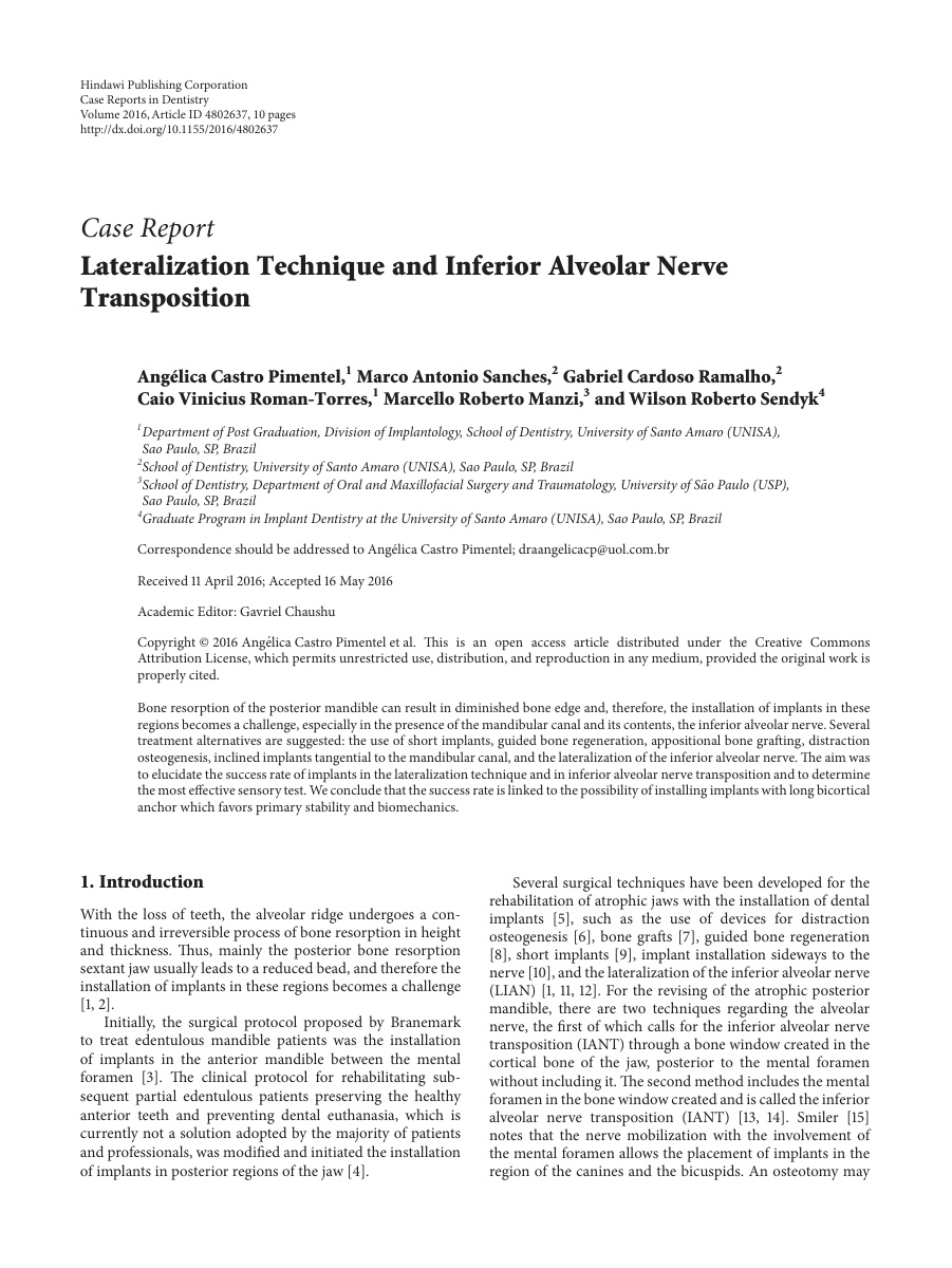 논문 첫 페이지 · Lateralization Technique and Inferior Alveolar Nerve Transposition
