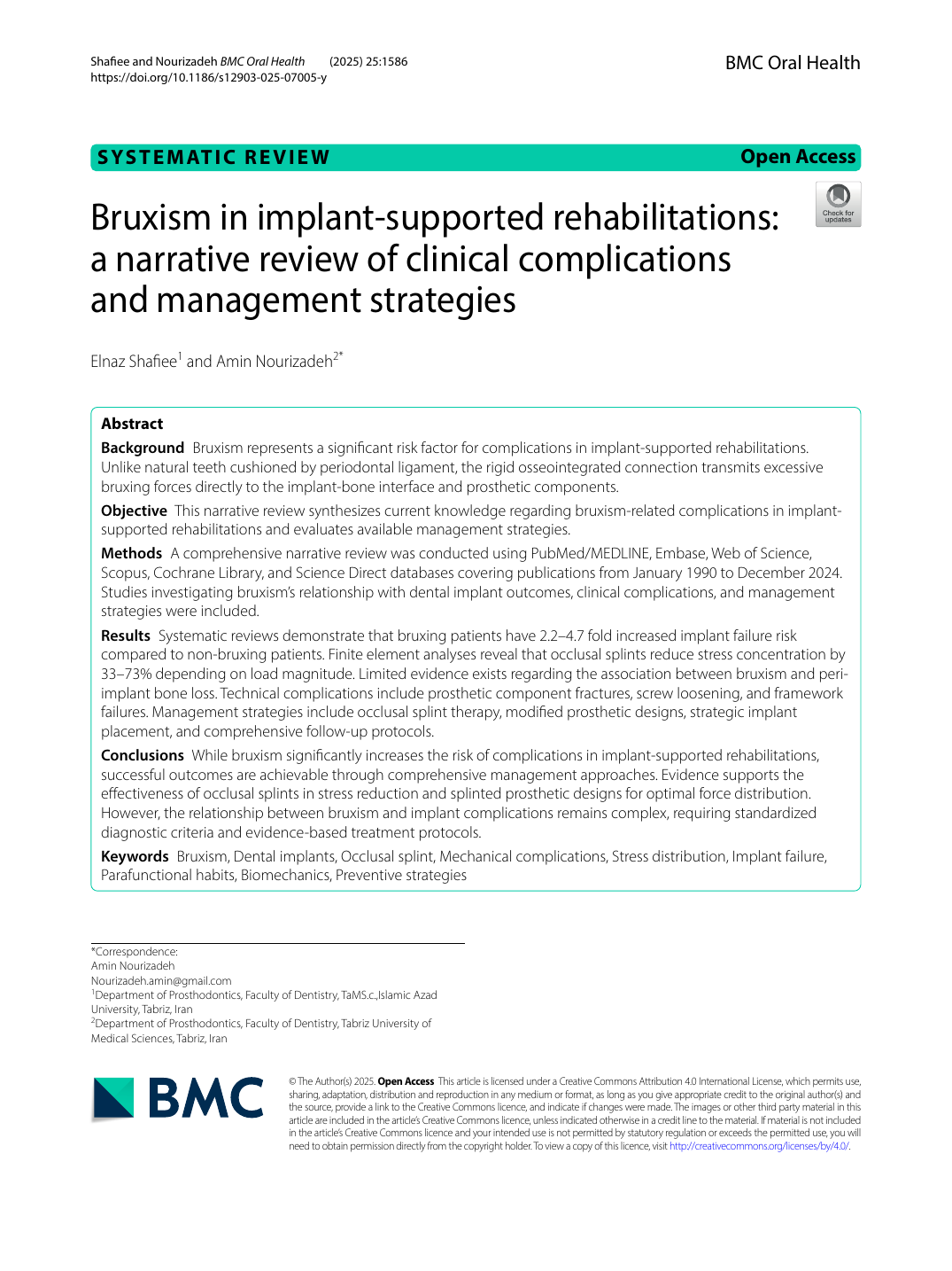 Bruxism in implant-supported rehabilitations: a narrative review of clinical complications and management strategies 논문 첫 페이지